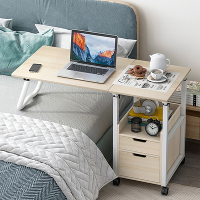簡約現代風可摺疊升降電腦桌 臥室床邊桌 可移動書桌帶滾輪
