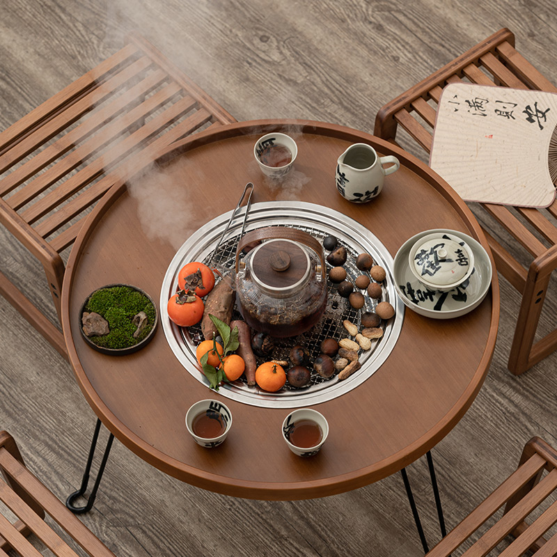日式復古圍爐煮茶桌椅套裝室內戶外皆適用烤肉炭火盆烤架碳爐一全套 (0.7折)
