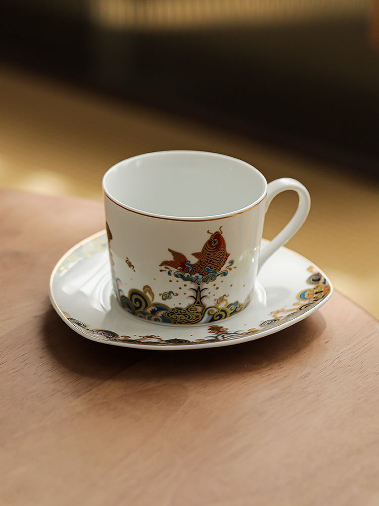 水墨風錦鯉咖啡杯套裝 高檔精緻陶瓷馬克杯 水杯家用高級感下午茶杯子