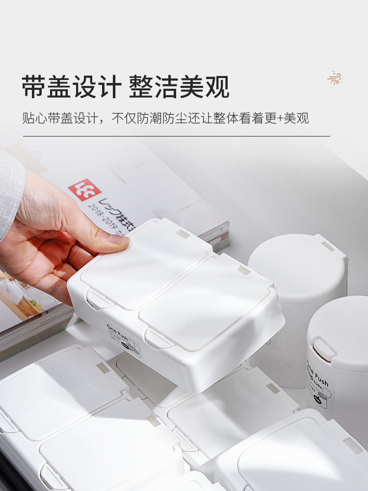 日本設計 簡約風格 桌面收納盒 塑料材質 防塵帶蓋