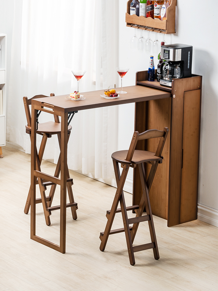簡約現代風格實木摺疊小吧檯桌高腳桌靠窗家用隔斷一體陽臺高桌子