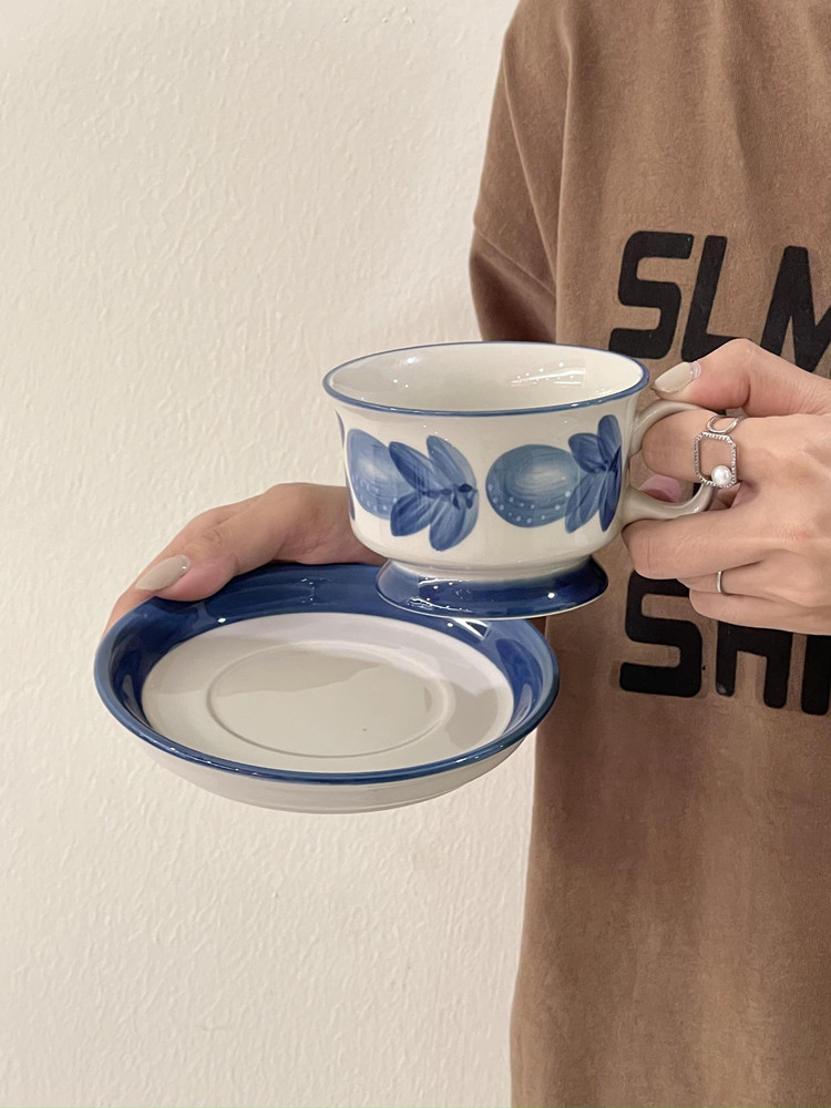 ins風芬蘭中古風陶瓷杯碟復古中式早餐燕麥牛奶杯