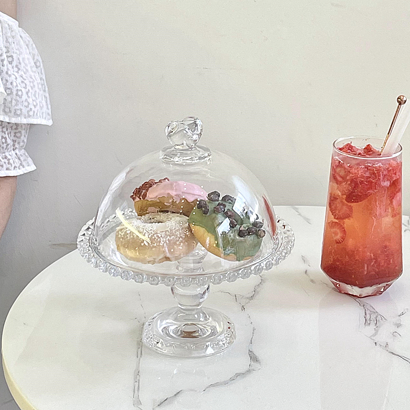 法式ins復古愛心玻璃水果高腳盤 蛋糕沙拉盤 西餐盤 甜品點心展示罩 (8.3折)