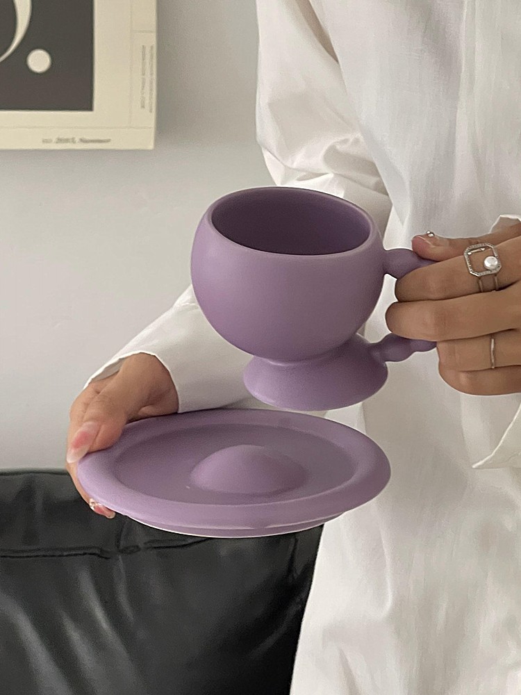 ins風麻花手柄陶瓷咖啡杯碟 法式純色下午茶拿鐵杯早餐牛奶杯盤