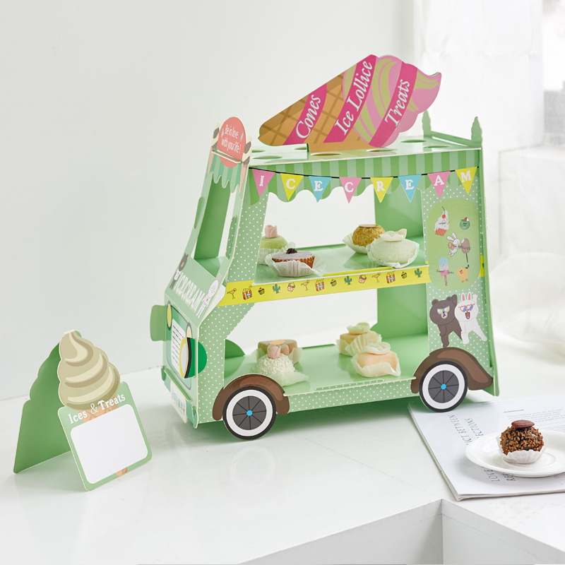 小汽車紙質甜品臺一次性蛋糕架 兒童生日派對卡通託盤擺件蛋糕架 (8.3折)
