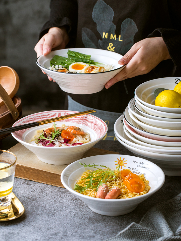 北歐日式斗笠喇叭碗 陶瓷家用吃麵碗 牛肉湯麵館專用拉麵碗 (3.7折)