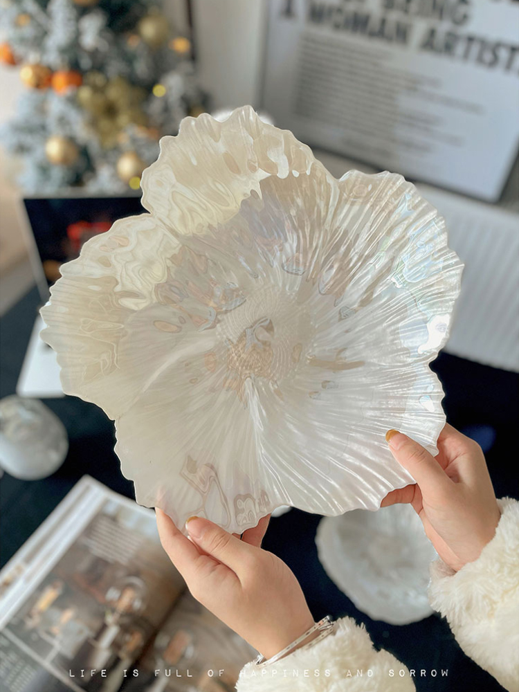 澤滕家法式餐具套裝輕奢水果盤客廳家用花朵歐式水晶果盤玻璃盤子
