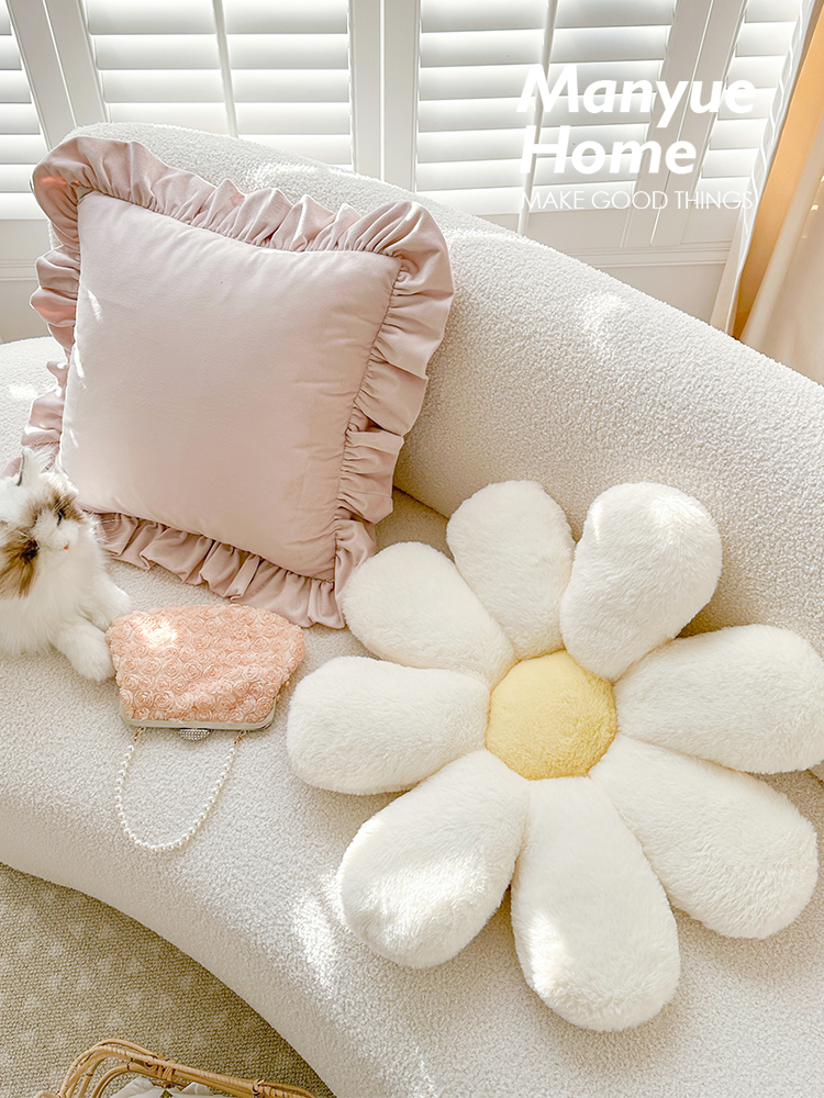 客廳可愛抱枕 少女心沙發靠墊 床頭靠背杏粉色坐墊