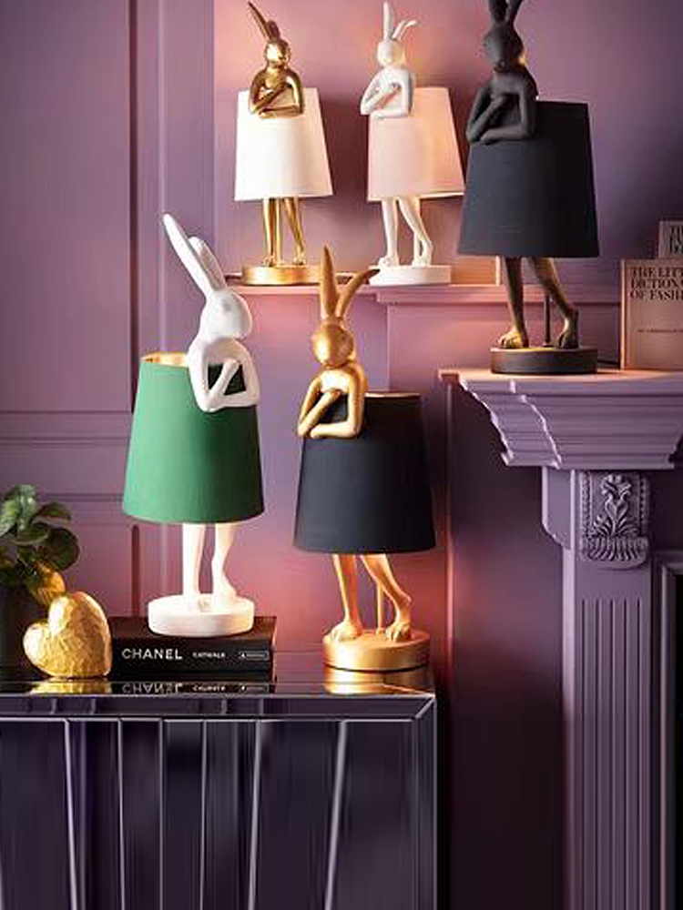 復古懷舊裝飾檯燈 兔子造型創意樹脂燈 居家臥室書房擺飾