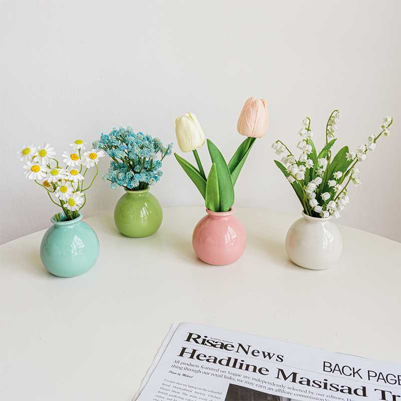 簡約現代風格陶瓷小花瓶ins風房間假花裝飾高顏值桌面小擺件