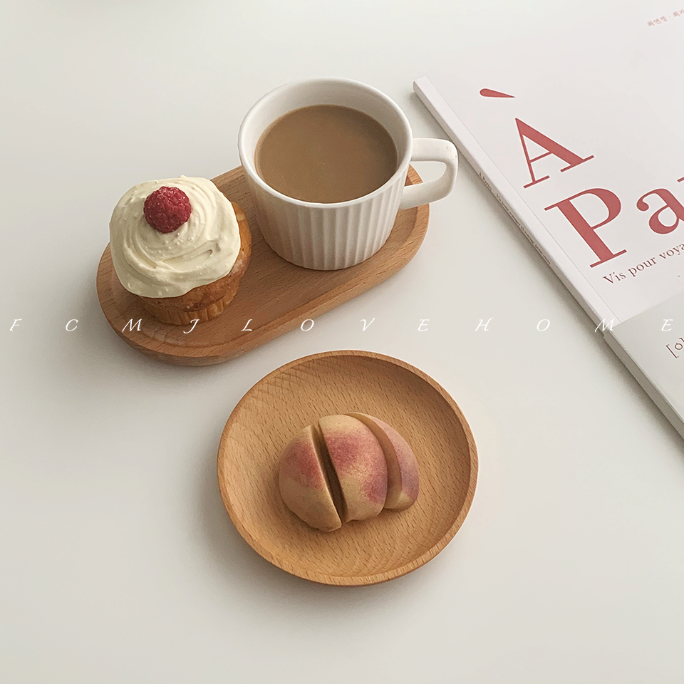 簡約風日式手繪櫸木木碟 小巧橢圓木碟子 一人食茶點託盤