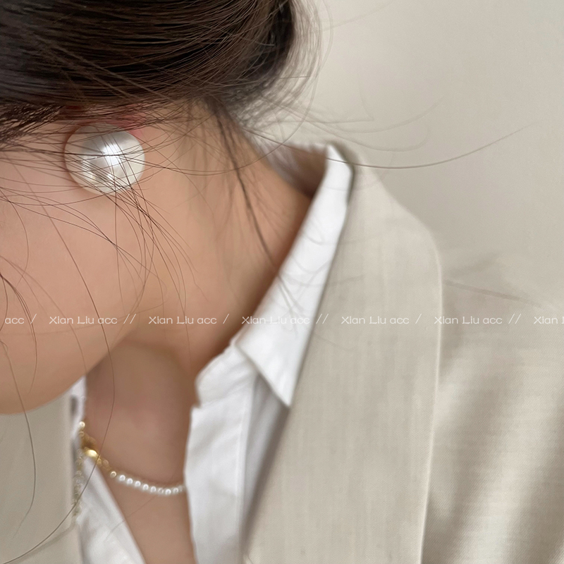 輕奢日韓風小眾設計感 銀針大珍珠耳環 女士飾品 (8.3折)