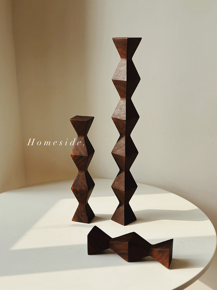 北歐風櫸木胡桃木幾何實木裝飾擺件點綴您的房間
