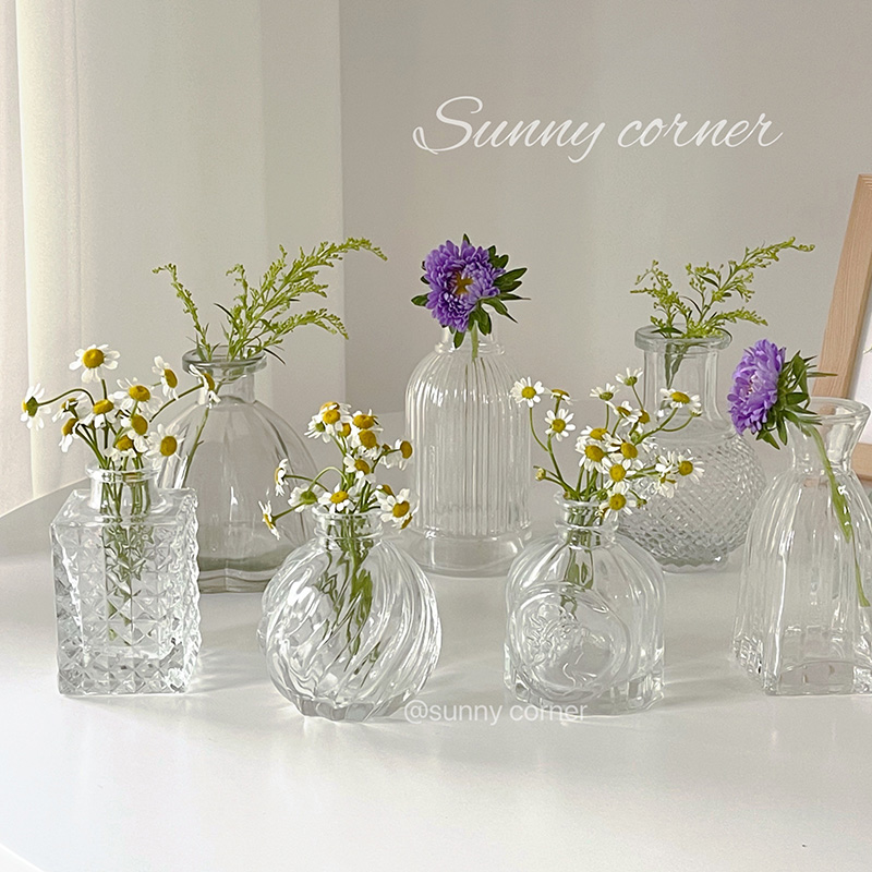 法式復古浮雕玻璃迷你花瓶 ins風透明水培插花花瓶裝飾擺件