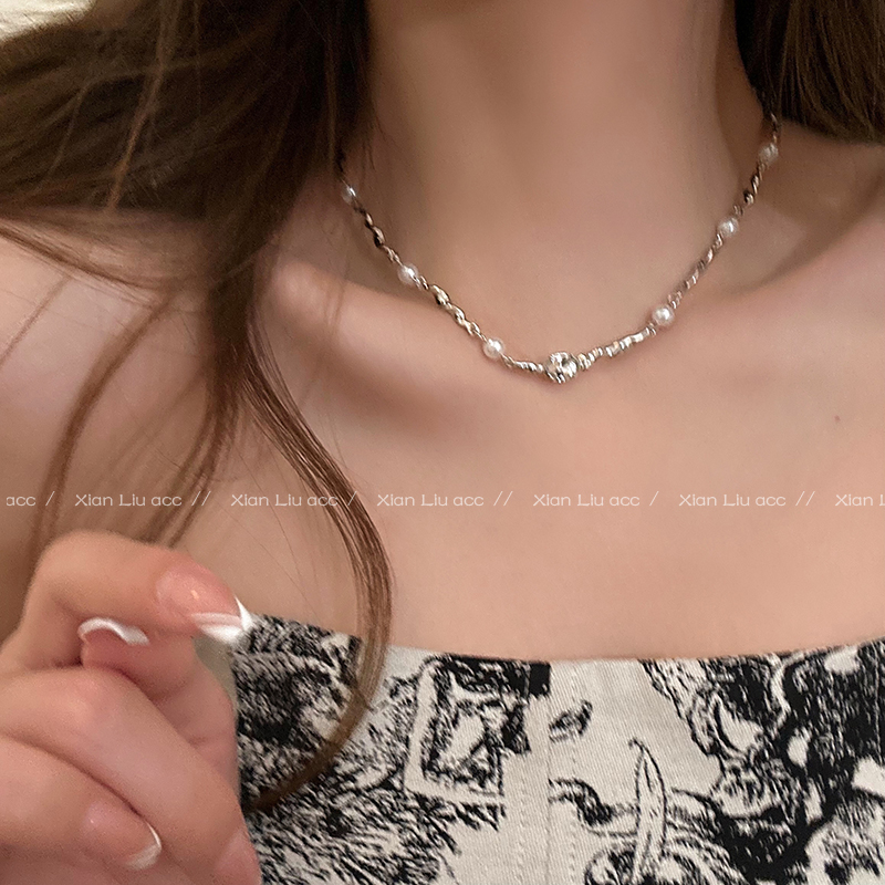 日韓輕奢珍珠鋯石項鍊氣質鎖骨鏈女款2023新款爆款配飾