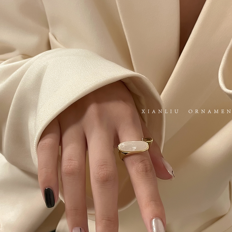 日韓風貝殼女復古小眾食指環開口 高質感 合金鍍銀鍍金