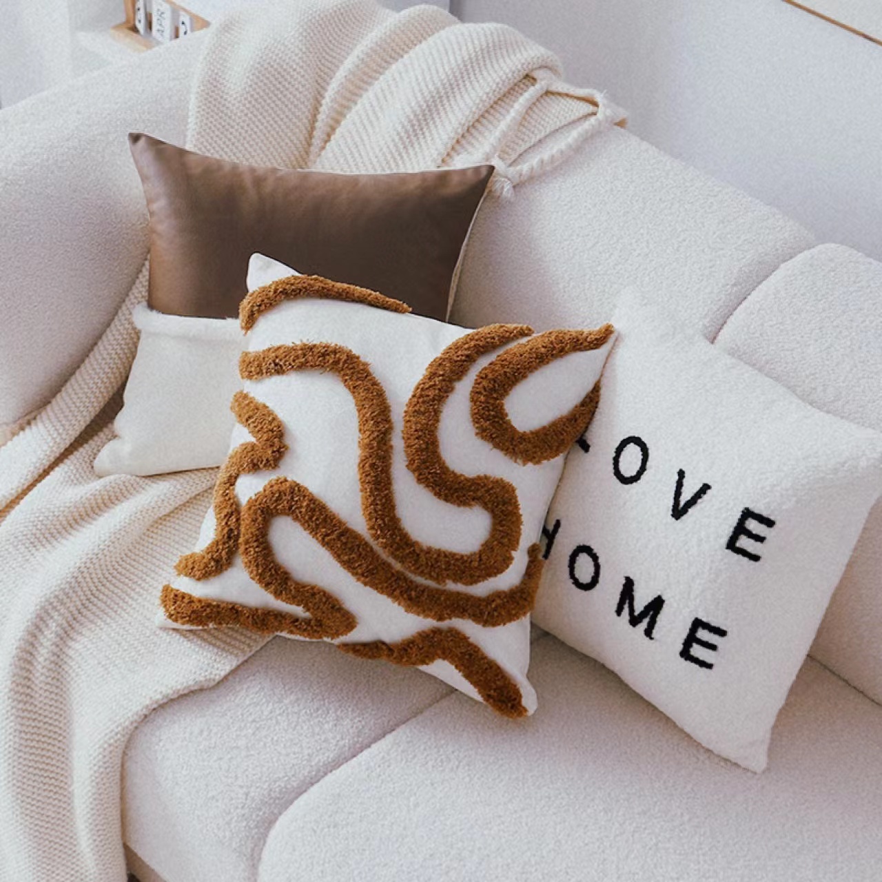 簡約現代風格客廳沙發抱枕套北歐風奶油色軟裝樣板房靠墊枕