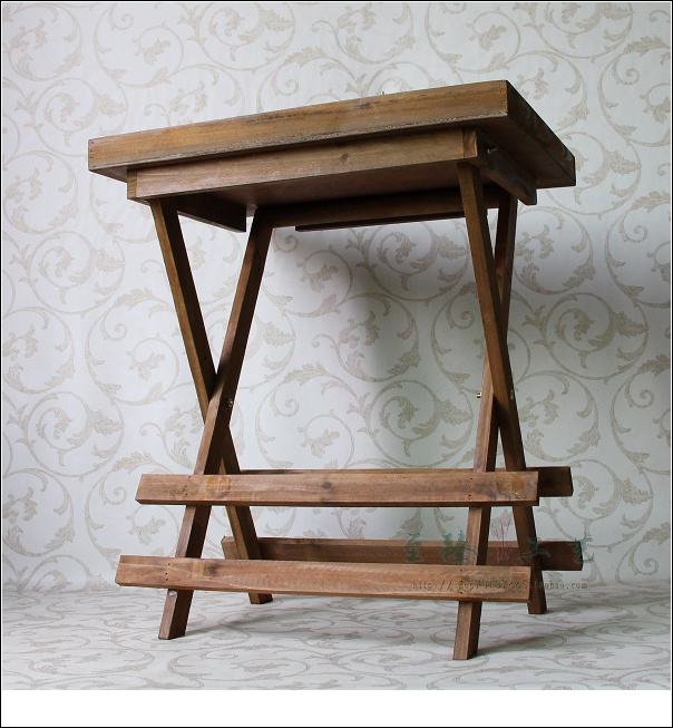 特價復古木質花架實木個性託盤式可摺疊茶几 陽臺簡易小桌子