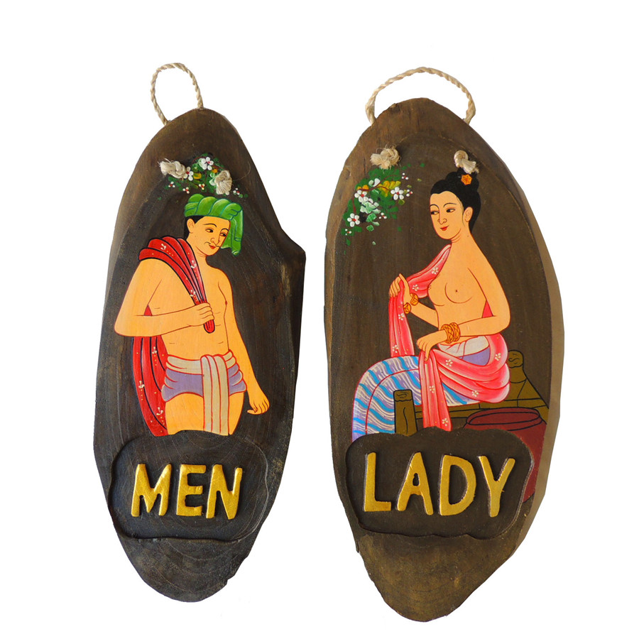 詩瑪哈木質東南亞風格裝修男女廁所提示牌