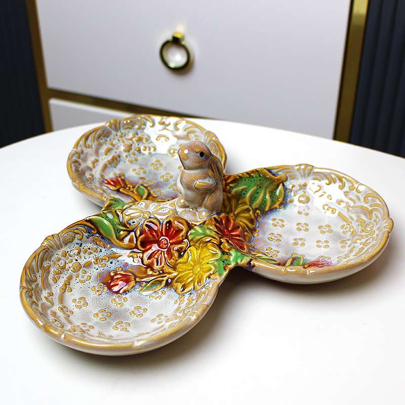 歐式陶瓷果盤零食盤家用糖果乾果盆創意客廳裝飾兔子造型鑰匙收納