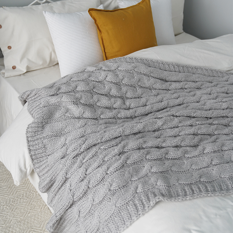 冰島毛手工粗毛線針織雙人床尾巾北歐灰色簡約沙發臥室冬季毯子 (8.3折)