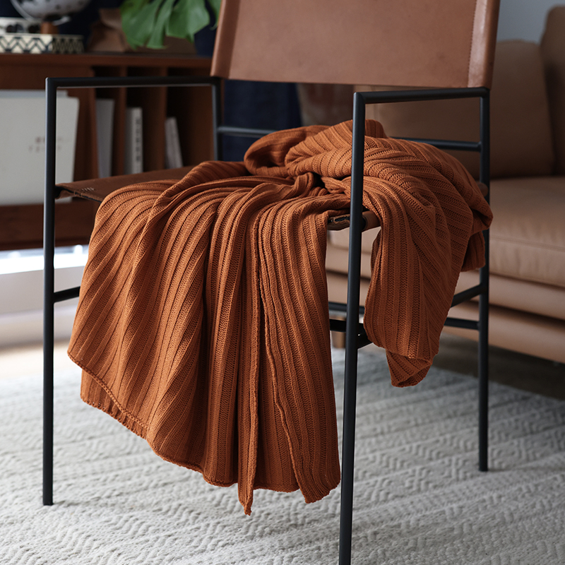 北歐純色條紋針織線毯簡約風格適合客廳裝飾127240cm米白色 抽條款