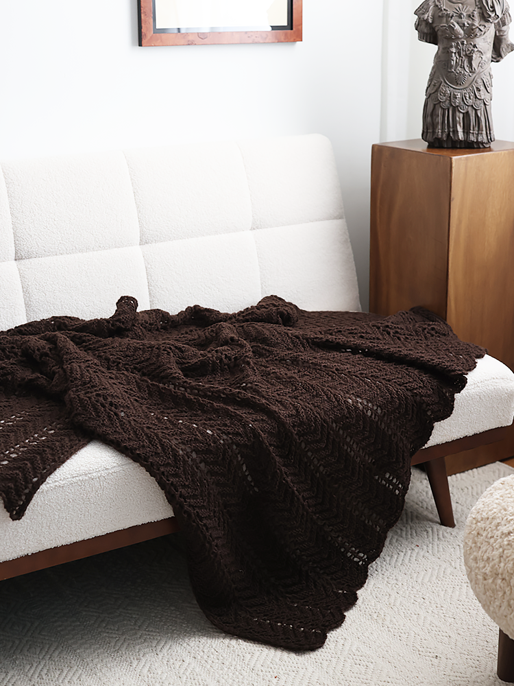 美式鄉村風鏤空純色床尾毯沙發蓋毯咖啡鏤空針織蓋毯包郵