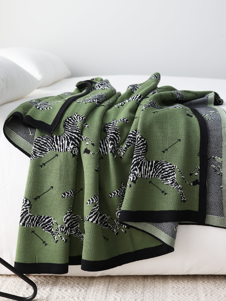 春秋中古綠斑馬針織北歐風空調臥室用絨毯