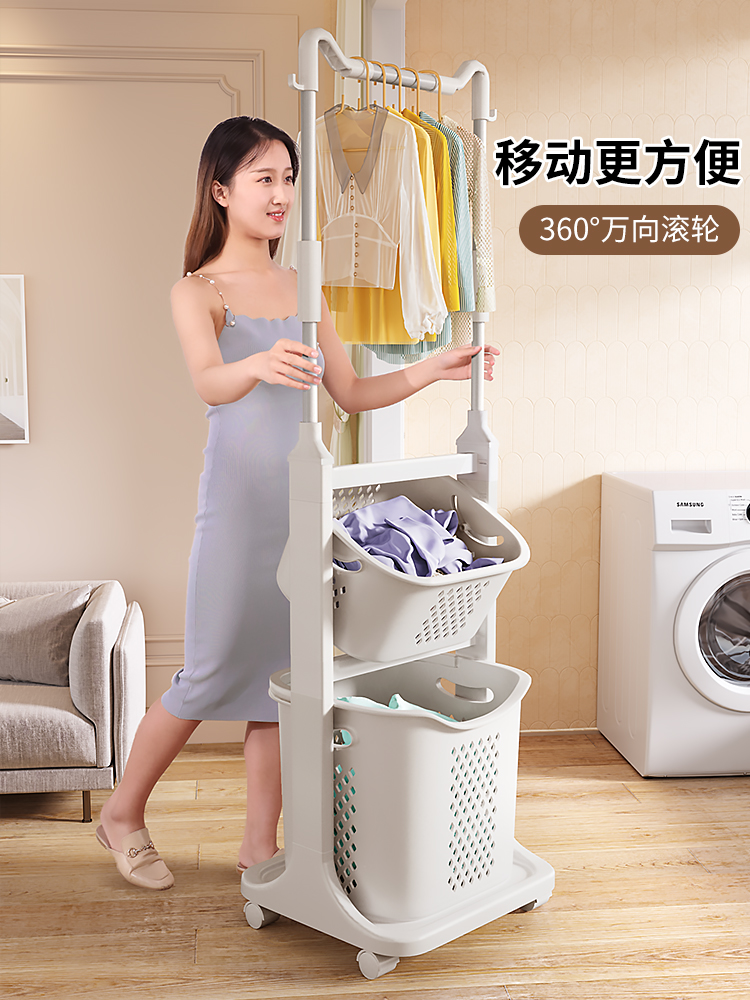 日本摺疊雙層髒衣籃 可壁掛靜音滾輪 衛浴間置物架