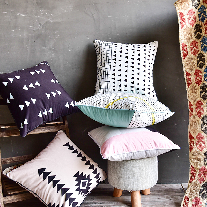 簡約北歐風多彩幾何圖案混搭抱枕套雙面磨毛裝飾沙發靠墊套