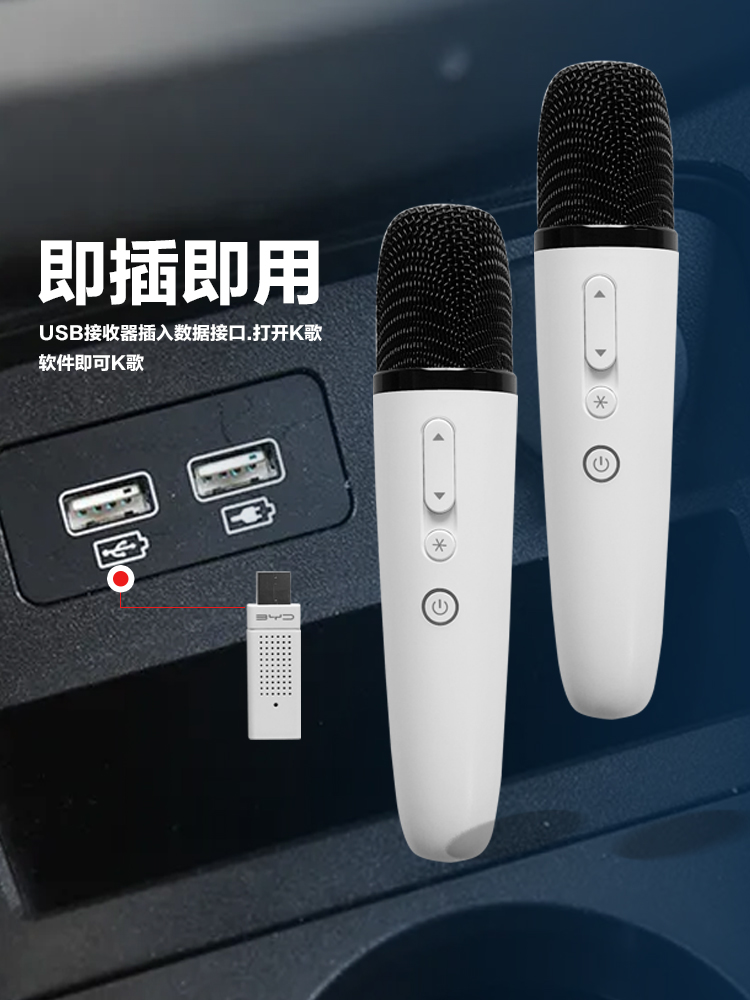 比亞迪無線麥克風  適用於秦Plus 唐dmi 宋pro 漢元 海豹 海豚 車載 K歌 話筒  4S原裝充電款電池款 可選  多種麥克風數量組合 (8.3折)