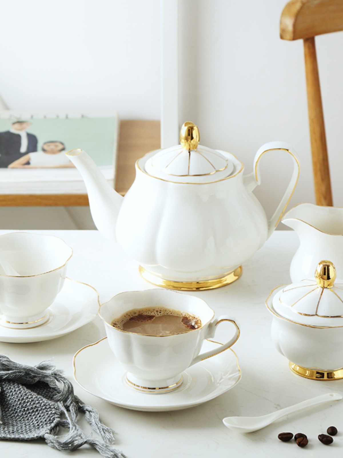 雅思婷高檔咖啡杯金邊骨瓷茶壺茶杯英式高端杯蝶精緻下午茶茶具