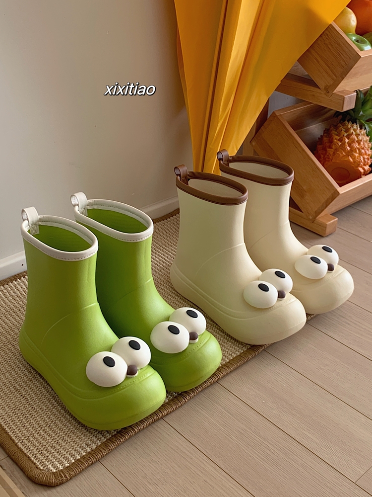 細細條 韓版防水雨靴女四季通用親子外穿防滑時尚中筒雨鞋