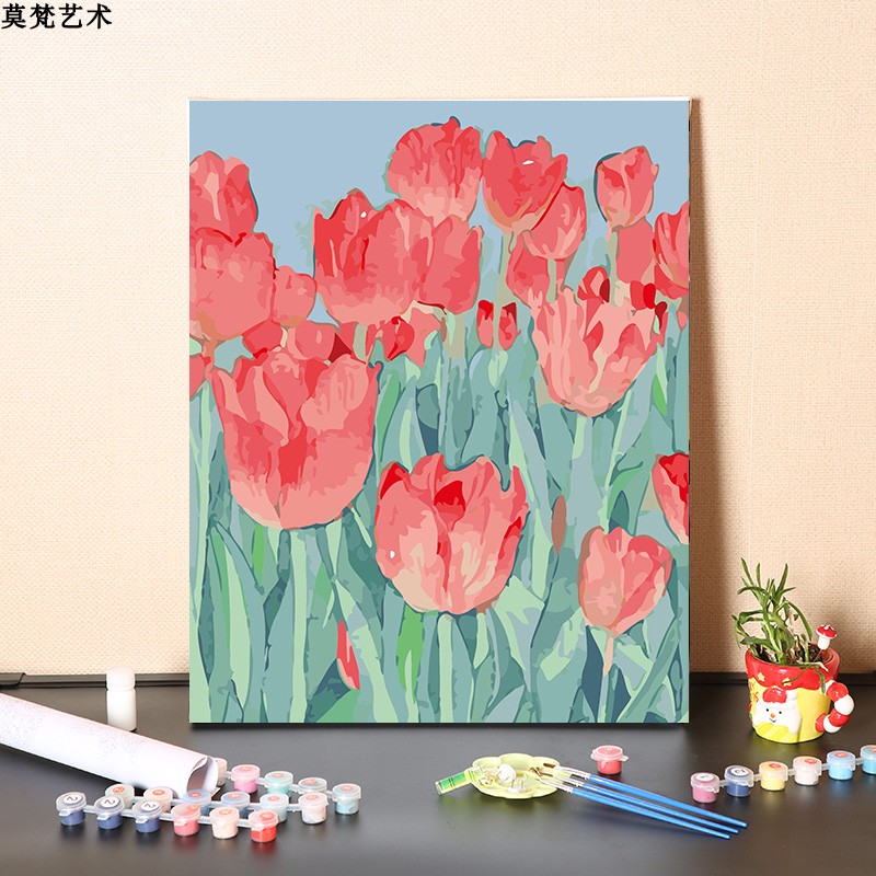 數字油畫超值組合親手描繪花團錦簇鬱金香花開高貴喜悅