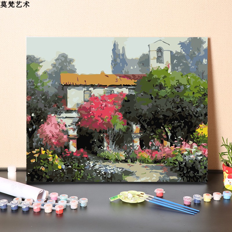 簡約現代風格數字油畫唯美浪漫花園風景手繪塗色丙烯油彩組合形式多樣 (8.3折)
