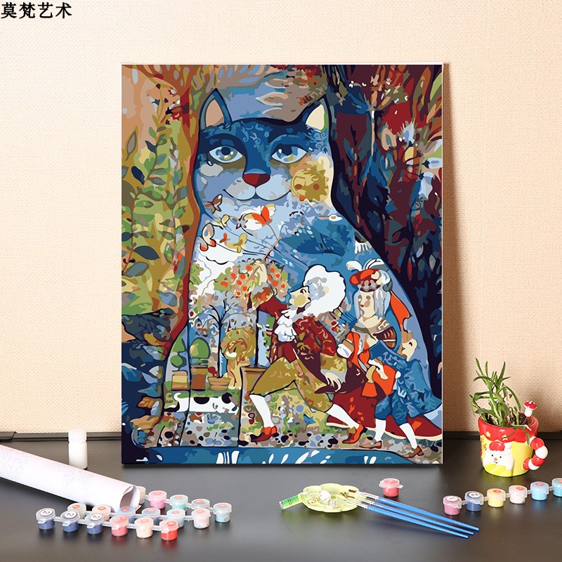 個性印花抽象貓數字油畫diy手工填充減壓手繪塗色兒童房裝飾 (4.5折)