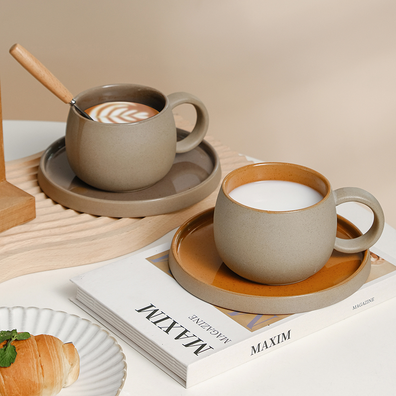 北歐風格粗陶陶瓷咖啡杯套裝 掛耳英式茶杯碟子 精緻奢華