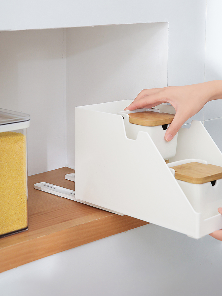 日系風格免安裝廚房收納架抽屜置物架滑軌配件組合