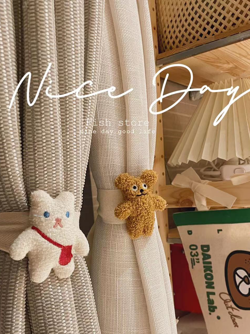 可愛日式大眼熊窗簾綁帶 揹包熊造型裝飾房間