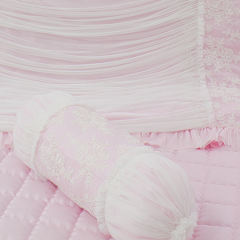 蕾絲粉色公主風床頭大靠背墊適合午睡辦公室使用全棉材質舒適透氣