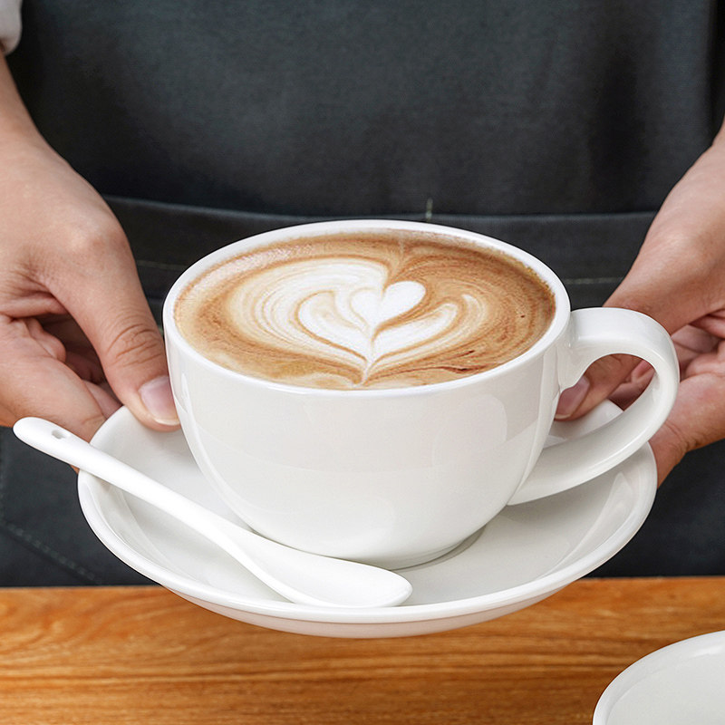 歐式小奢華拉花陶瓷咖啡杯套裝 一杯一碟一勺 高質感彩色廣口大容量杯子 300ml