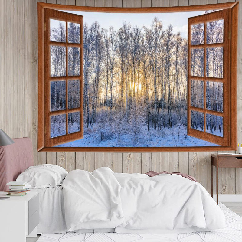 北歐風窗景壁毯大尺寸客廳臥室裝飾掛毯直播背景牆壁裝飾背景布 (5.1折)