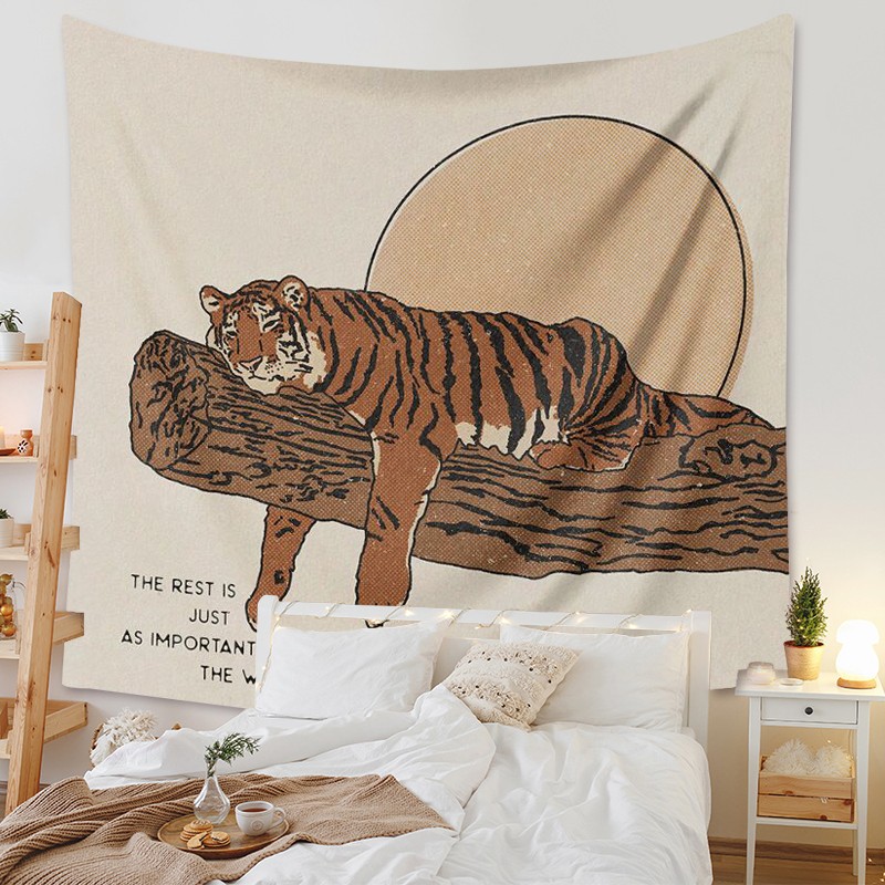 北歐復古風毛絨掛毯 老虎貓圖案牆壁宿舍桌布裝飾