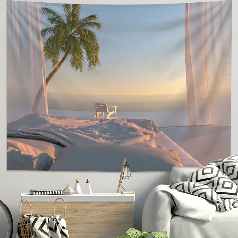 絨布北歐風格掛毯裝飾臥室床頭牆上ins空間感風景畫網紅藝術掛毯 (3.5折)