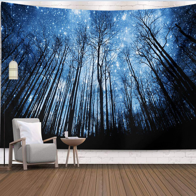 北歐風森林星空絨布壁毯 掛毯臥室床頭佈置風景壁畫布免打孔