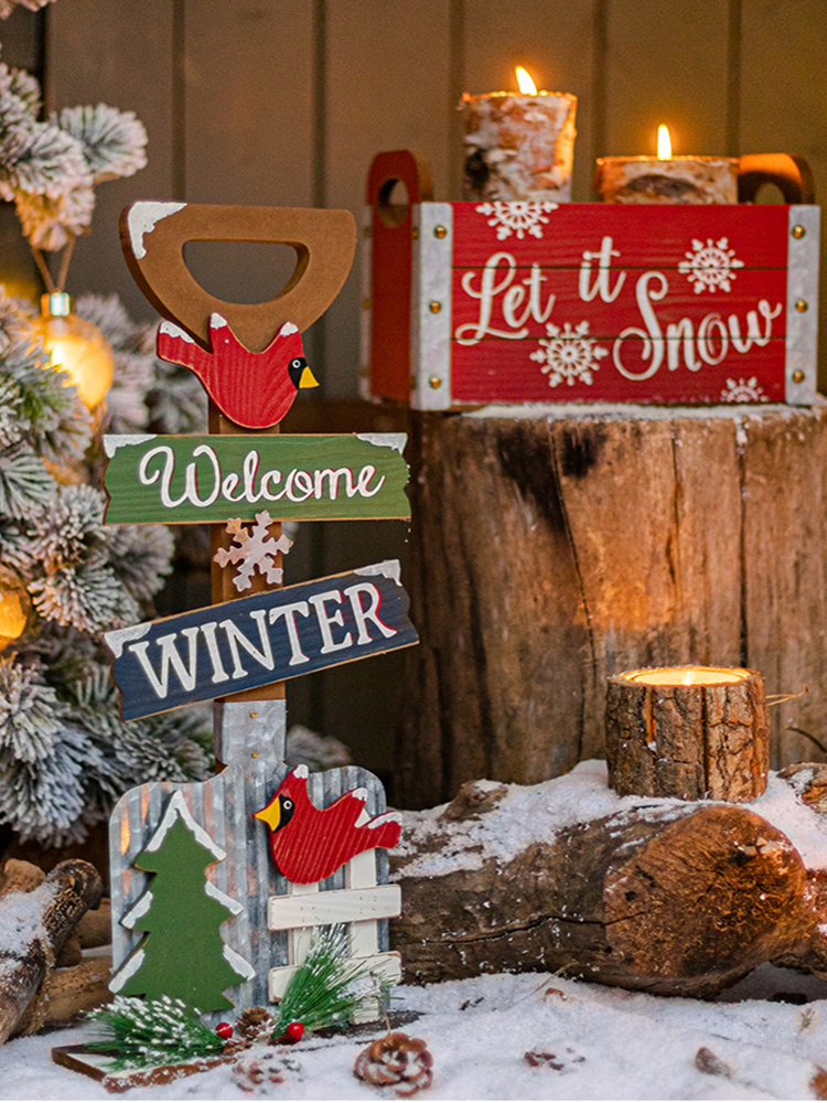 掬涵聖誕樹雪人鐵鍬木質擺件掛飾室內外櫥窗場景道具節日裝飾聖誕裝飾品