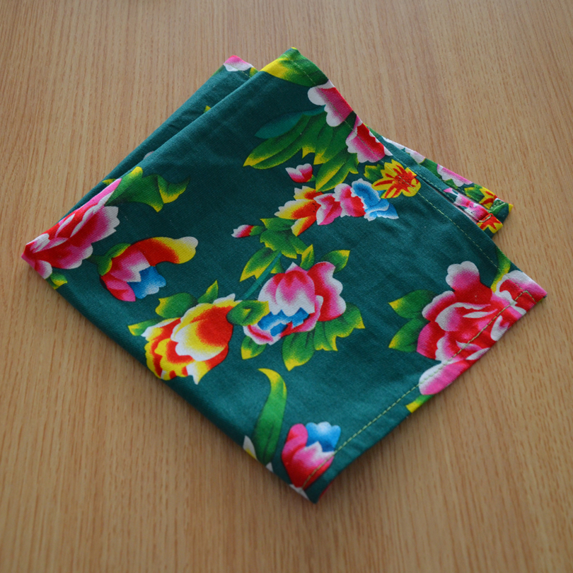 中國風新中式鄉村風牡丹花朵餐墊 紅花布綠花 雙層餐巾 餐布蓋布蓋巾