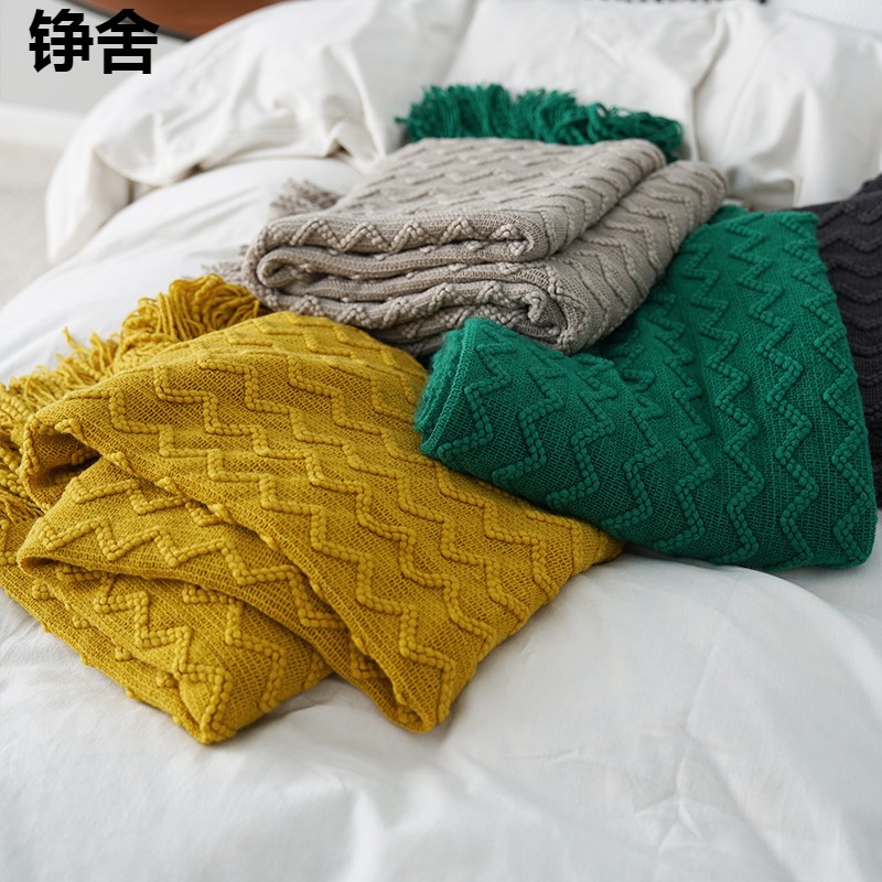 簡約針織毛線裝飾毯 北歐風設計感民宿床尾巾沙發毯