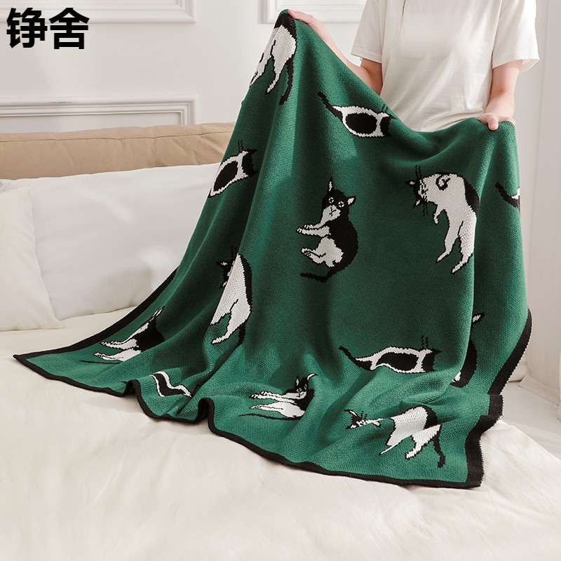 北歐風格慵懶沙發毯可愛發財貓圖案四季通用多用途