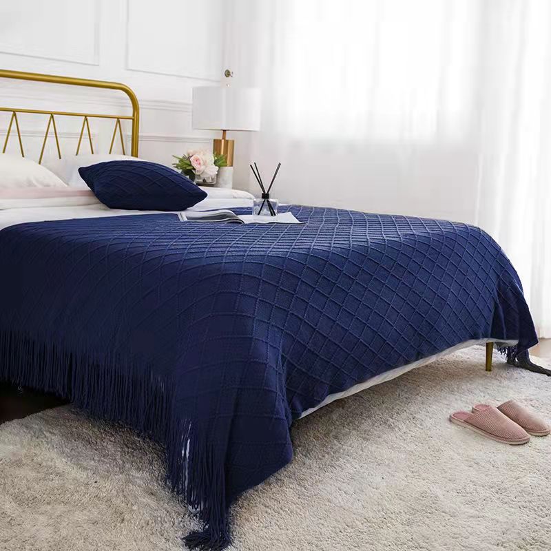北歐簡約風 純色菱格紋 毛線毯床尾毯 客廳沙發毯蓋毯